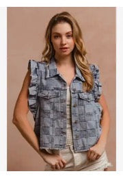 SATURDAY IN THE PARK Gingham Denim Vest