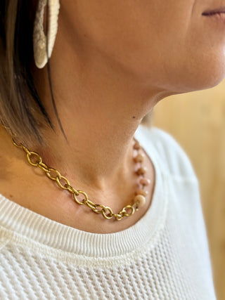 NATURAL CHUNKY BLUSH OPAL on BRASS  16” Necklace