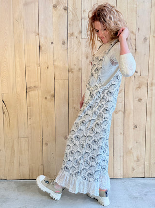 VALLEY POPPIES on Quilted Gauze Ruffle Overalls Natural Floral