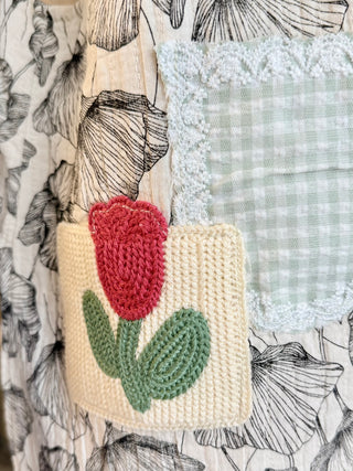 VALLEY POPPIES on Quilted Gauze Ruffle Overalls Natural Floral