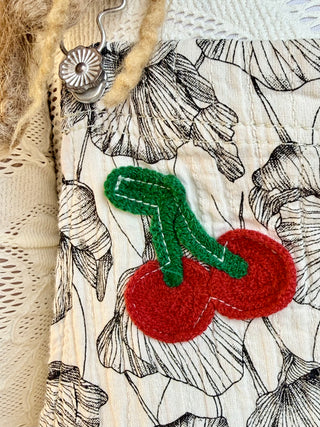 VALLEY POPPIES on Quilted Gauze Ruffle Overalls Natural Floral