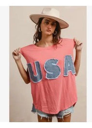 USA Patched Raw Cut Jersey Top