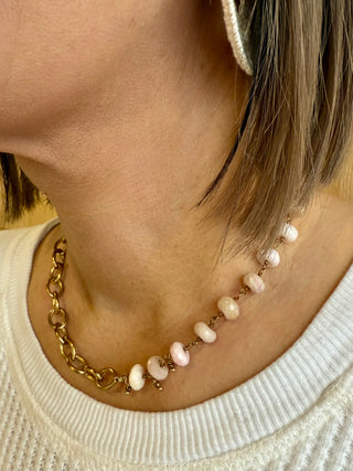 NATURAL CHUNKY BLUSH OPAL on BRASS  16” Necklace