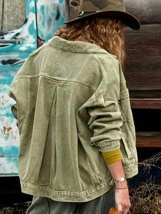 Star Of 89 Oversized Back Pleated Denim Jacket