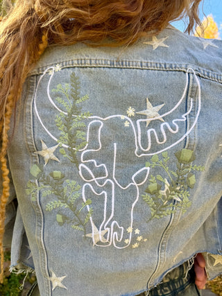 Embellished Skull & Star Embroidered Denim Jacket