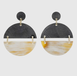 BUFFALO HORN -  Day & Night Half Moon  Earrings