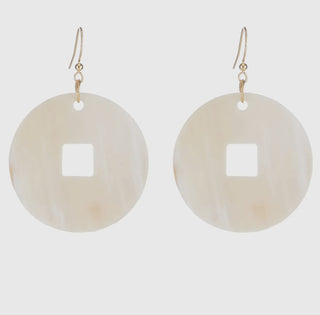 BUFFALO HORN Square Peg in a Round Hole LIGHT HORN Earrings