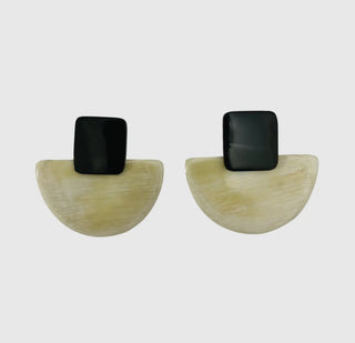 BUFFALO HORN Dark Square HALF MOON Earrings