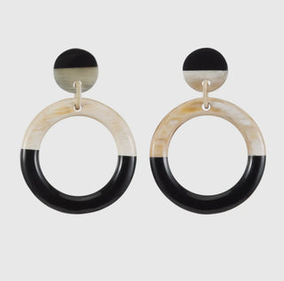 BUFFALO HORN -  Circles in Split Light & dark Earrings