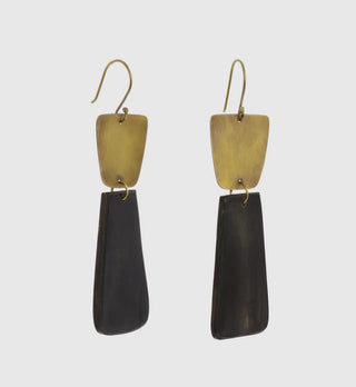 BUFFALO HORN AND BRASS Linked Trapezoid Earrings Dark Horn