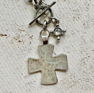 HAND CAST CROSS w/ CRYSTAL Necklace