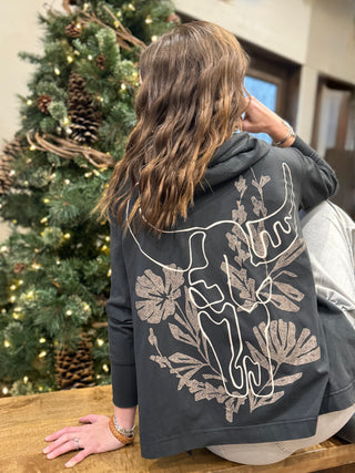 FLORAL SKULL Pima Hoodie