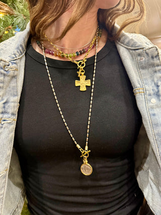 HAND CAST CROSS w/ CRYSTAL Necklace