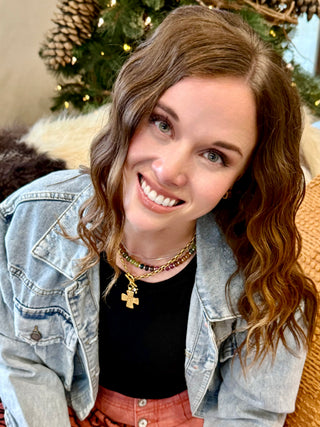 HAND CAST CROSS w/ CRYSTAL Necklace