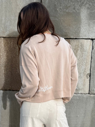 Cydnee in the Floral Logo Lux Crewneck Sweatshirt in Natural