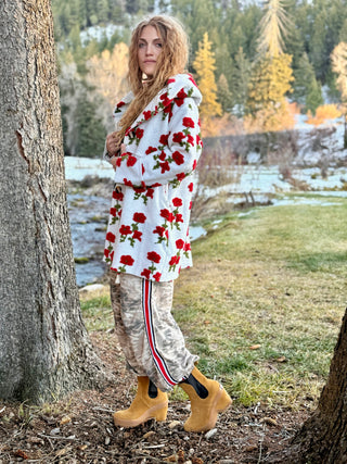 FLORAL CHUNKY EMBROIDERED Hoodie Jacket
