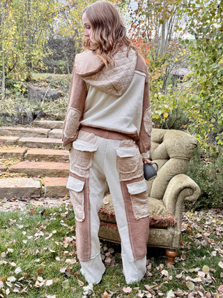 Back of the Peaceful Easy Feelin' set showing the hood, quilted elbow patches and cargo pockets