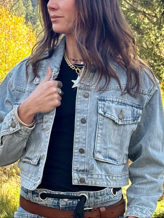 Moose-culine Cropped Denim Jacket